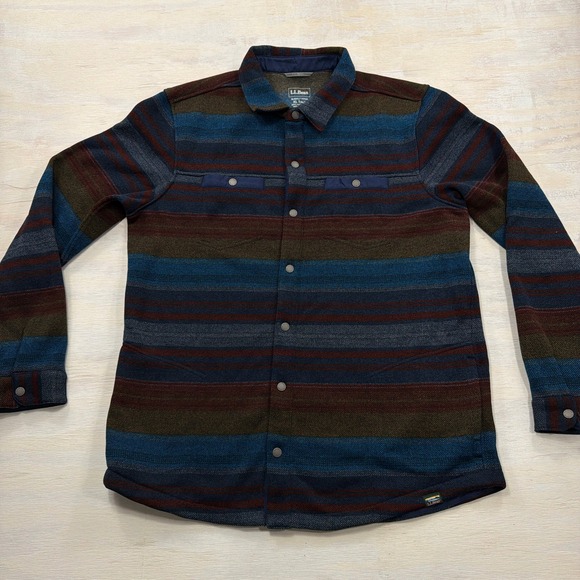 L.L. Bean Other - L.L.Bean Shirt Jacket Slightly Fitted XL Tall Striped Fleece Snap Blue Mens